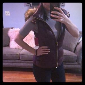 Burgundy, faux fur down vest by Vince Camuto. New!